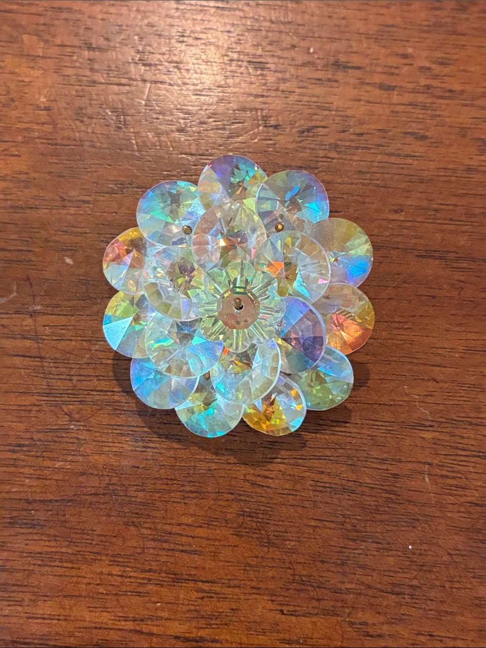 Iridescent Glass-Sequin Flower Brooch